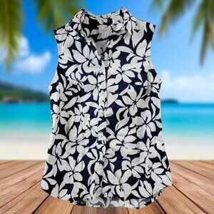 J.Crew XS Sleeveless Floral Button Down Shirt Blue White